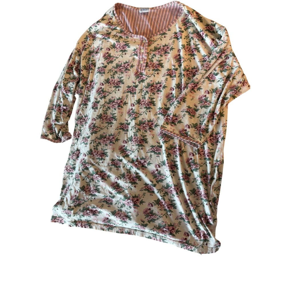 Secret Treasures Floral Nightgown Womens 2X Pink Rose Henley Sleep Shirt 3/4 Slv